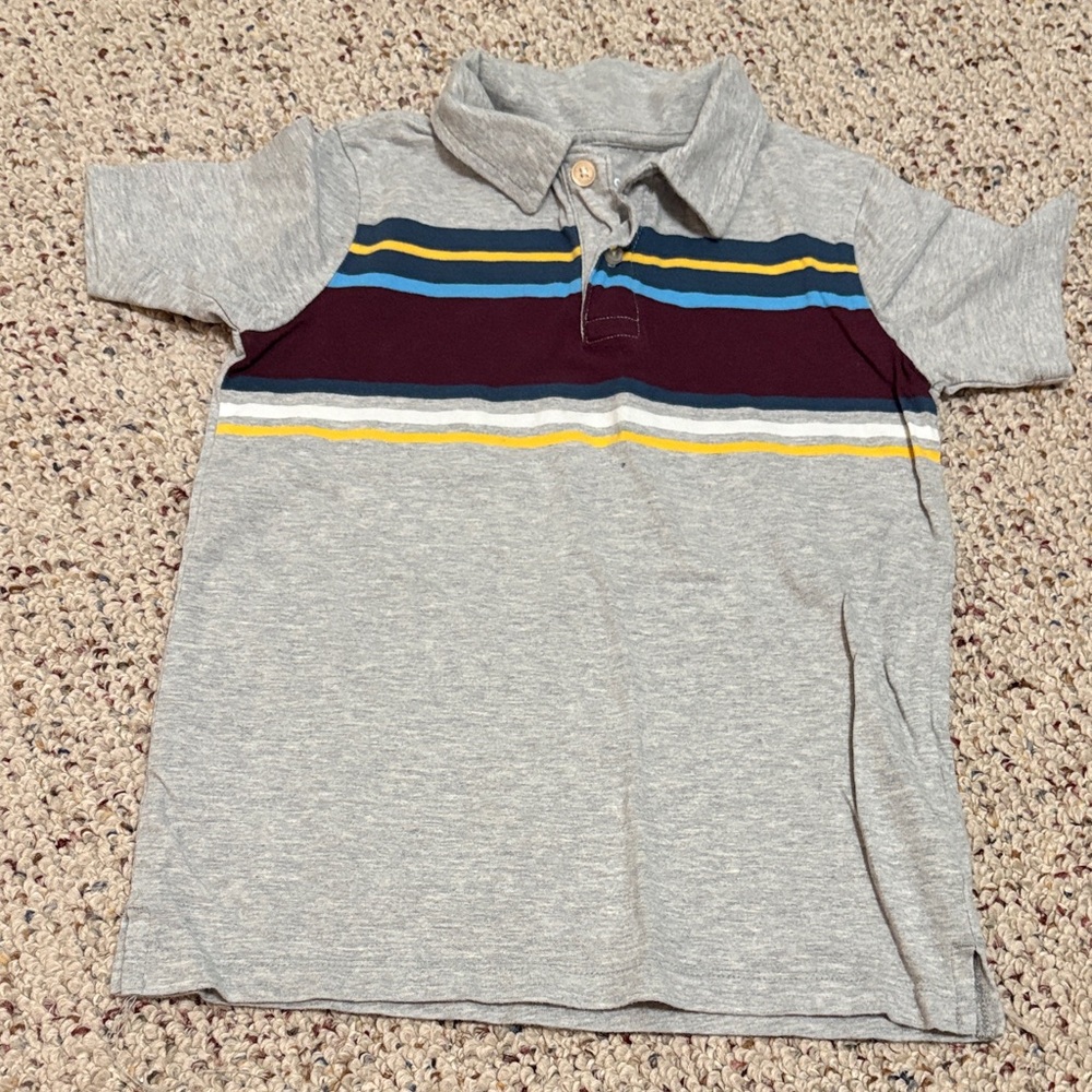 OshKosh B'gosh Gray Polo with Maroon, Navy, Blue and Yellow Stripes